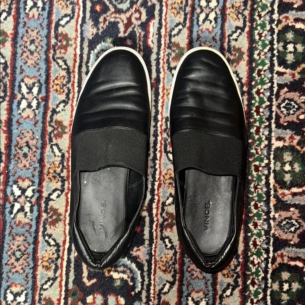 Vince Corbin Black Leather Platform Elastic Slip On Shoes Women's Size 9